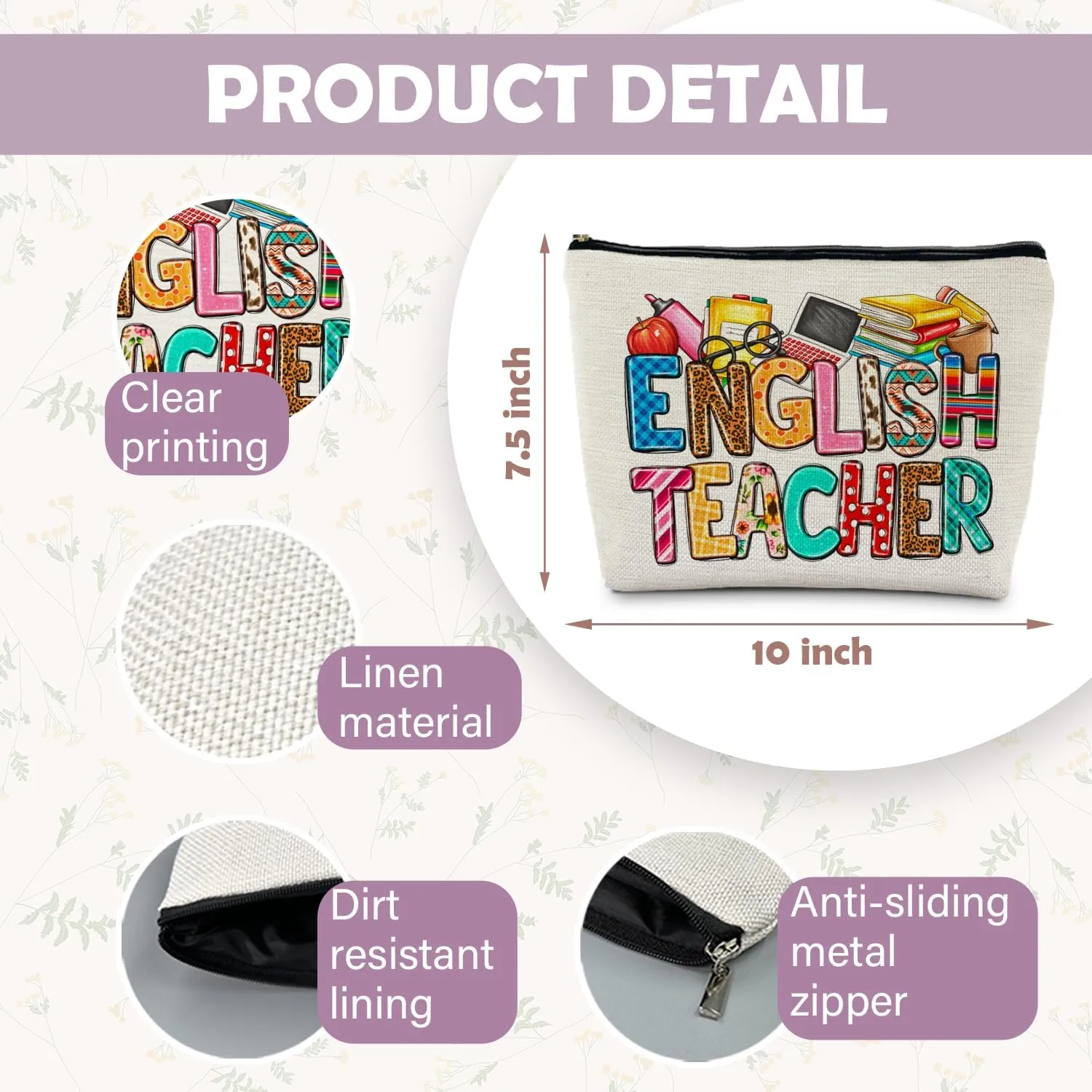 English Teacher Makeup Bag, English Teacher Gifts for Women, Teacher Appreciation Gifts, Gifts for English Teachers Cosmetic Bag Makeup Pouch