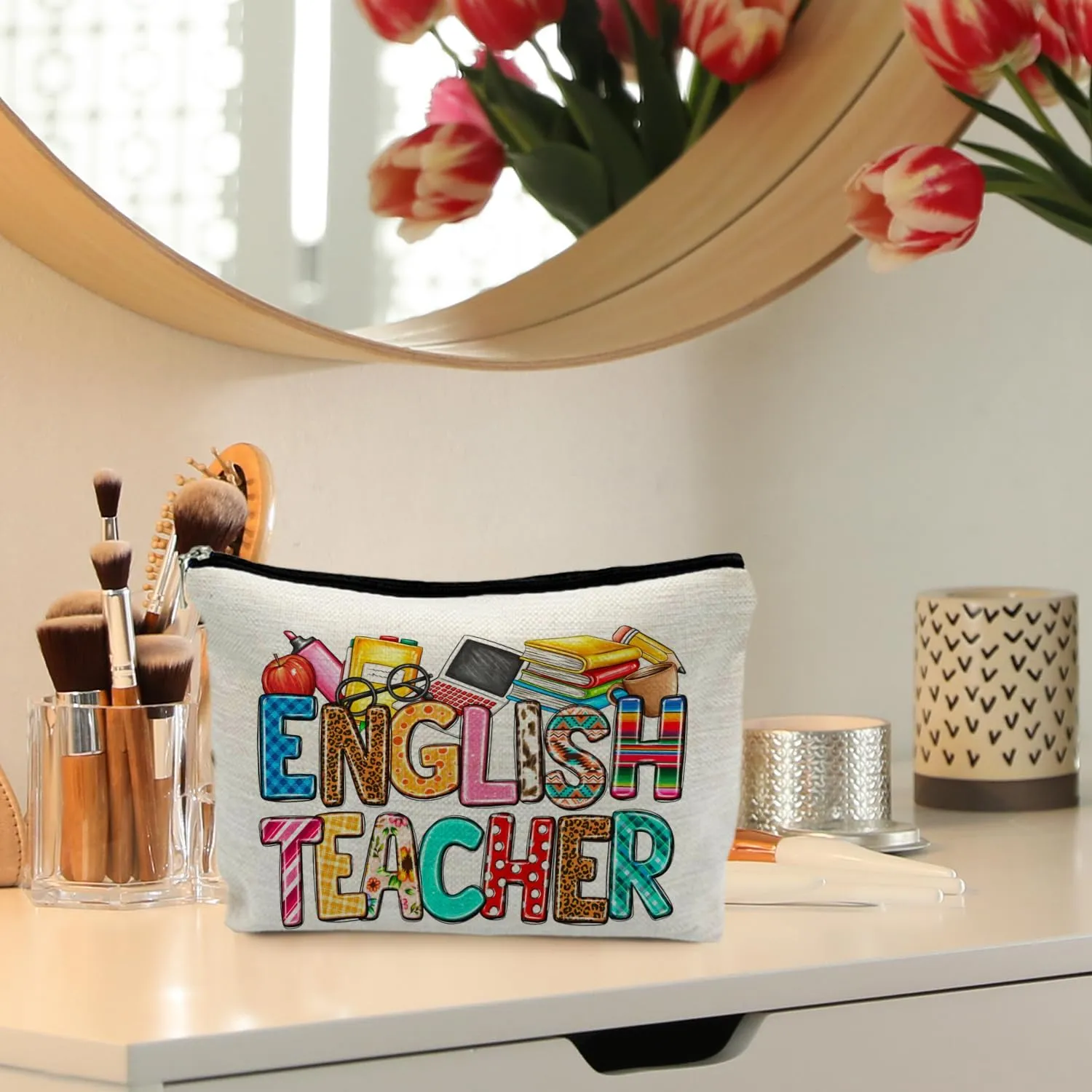 English Teacher Makeup Bag, English Teacher Gifts for Women, Teacher Appreciation Gifts, Gifts for English Teachers Cosmetic Bag Makeup Pouch