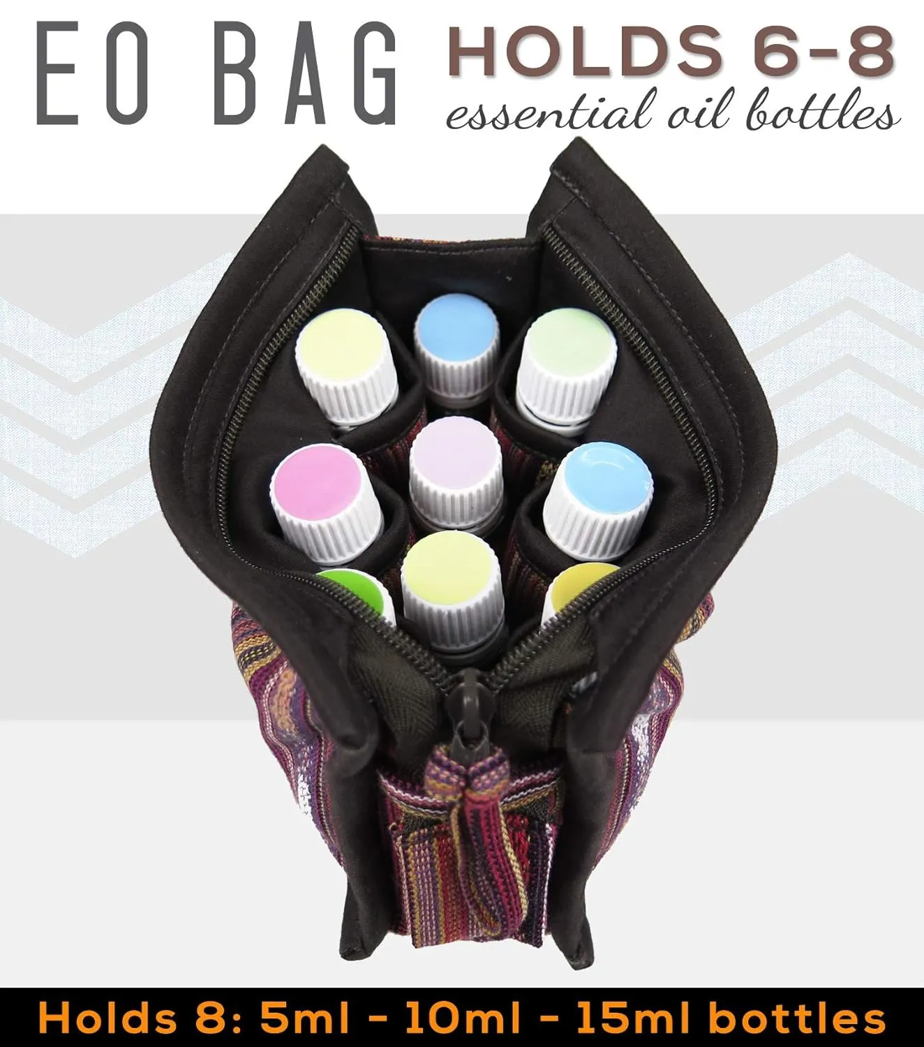 Essential Oil Case for Purse - Earthy Brown - Medium Size HOLDS 6-8 Bottles (5ml-15ml, also fits Roller Bottles) - Chic and Compact EO Bags in Multiple Sizes - Perfect size Essential Oil Travel Bag