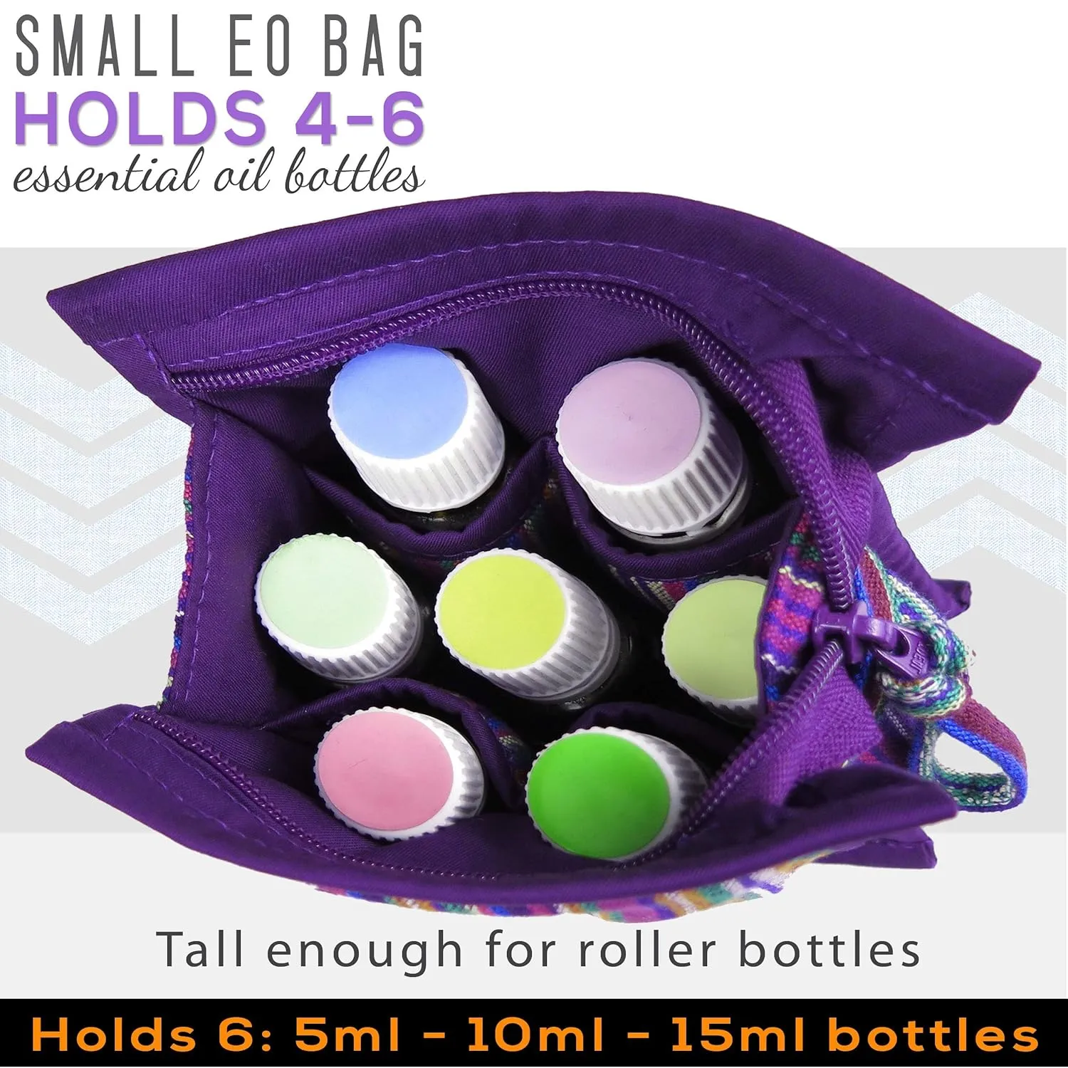 Essential Oil Case for Purse - Purple Plus! - Small Size HOLDS 4-6 Bottles (5ml-15ml, also fits Roller Bottles) - Chic and Compact EO Bags in Multiple Sizes - Perfect size Essential Oil Travel Bag