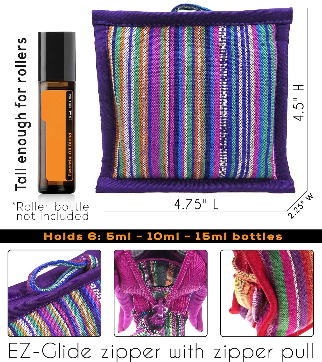 Essential Oil Case for Purse - Purple Plus! - Small Size HOLDS 4-6 Bottles (5ml-15ml, also fits Roller Bottles) - Chic and Compact EO Bags in Multiple Sizes - Perfect size Essential Oil Travel Bag