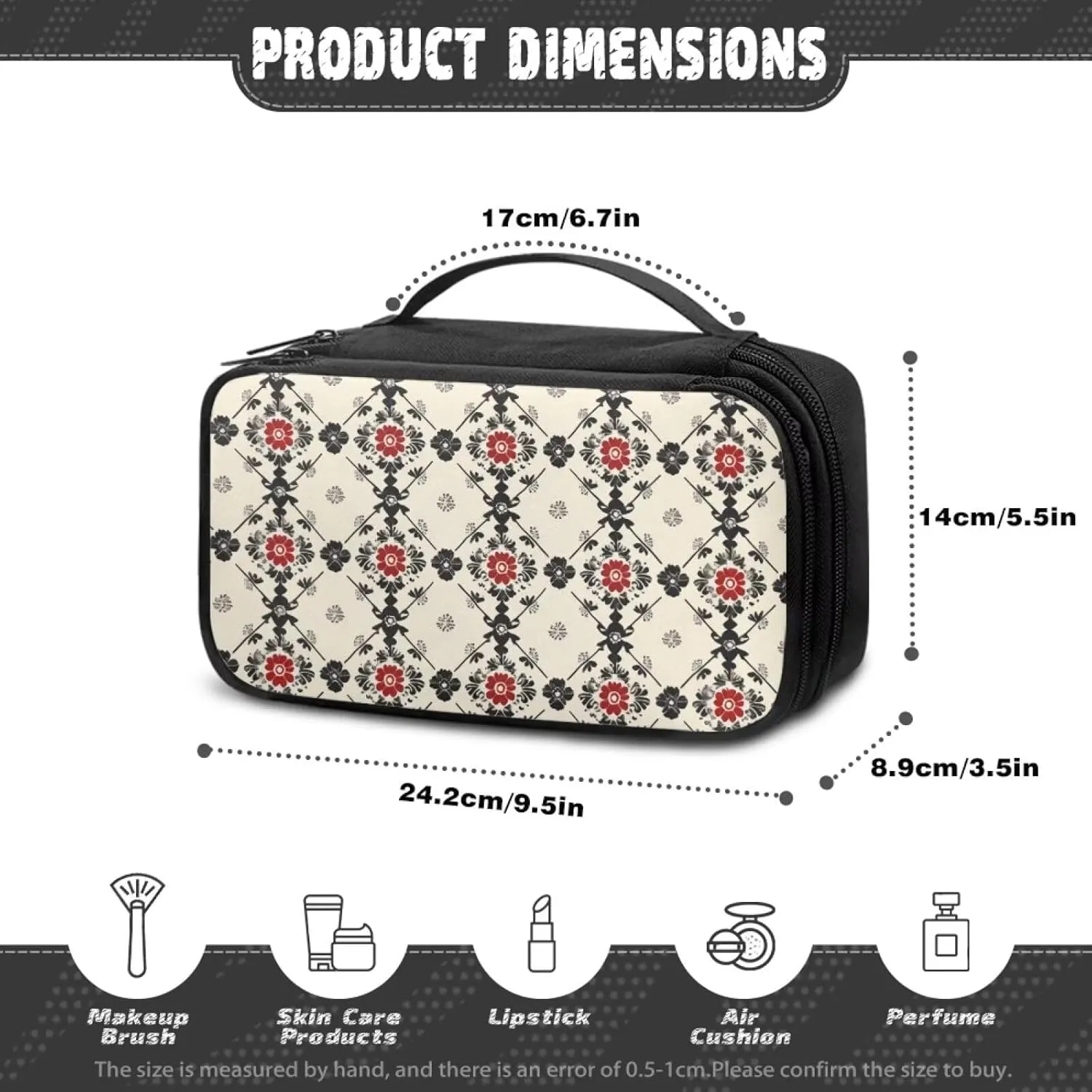 Ethnic Style Plaid Multi-Use Cosmetic Bag  Compact Travel Square Makeup Organizer with Water-Resistant Exterior Trendy Stuff for School, Gym, Parties | Personalized Makeup Bag for Women