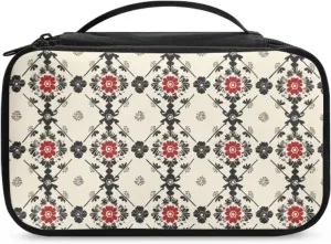 Ethnic Style Plaid Multi-Use Cosmetic Bag  Compact Travel Square Makeup Organizer with Water-Resistant Exterior Trendy Stuff for School, Gym, Parties | Personalized Makeup Bag for Women