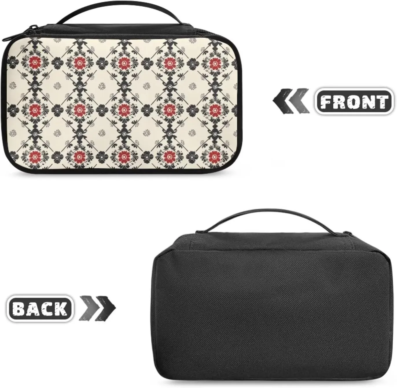 Ethnic Style Plaid Multi-Use Cosmetic Bag  Compact Travel Square Makeup Organizer with Water-Resistant Exterior Trendy Stuff for School, Gym, Parties | Personalized Makeup Bag for Women