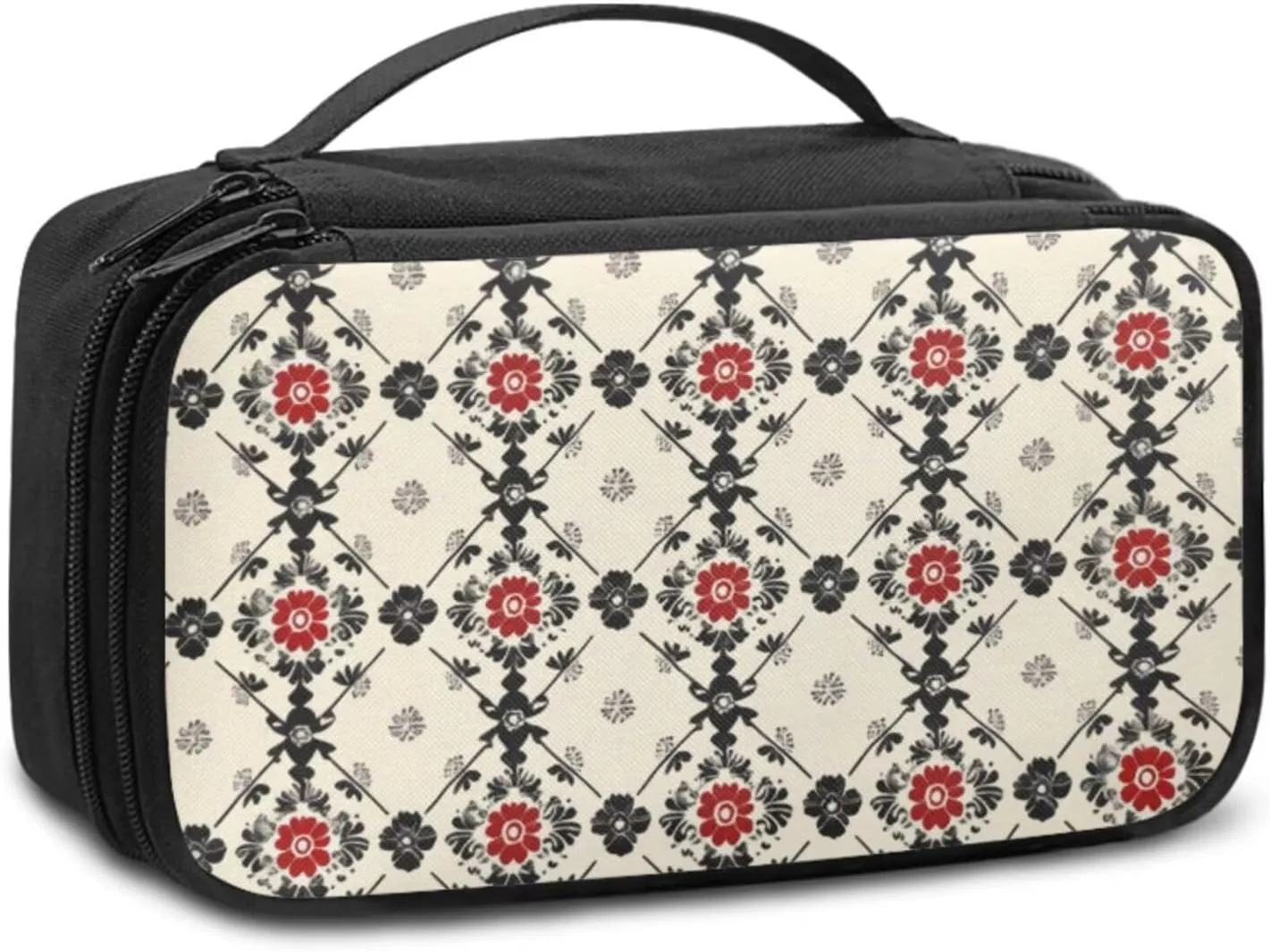 Ethnic Style Plaid Multi-Use Cosmetic Bag  Compact Travel Square Makeup Organizer with Water-Resistant Exterior Trendy Stuff for School, Gym, Parties | Personalized Makeup Bag for Women