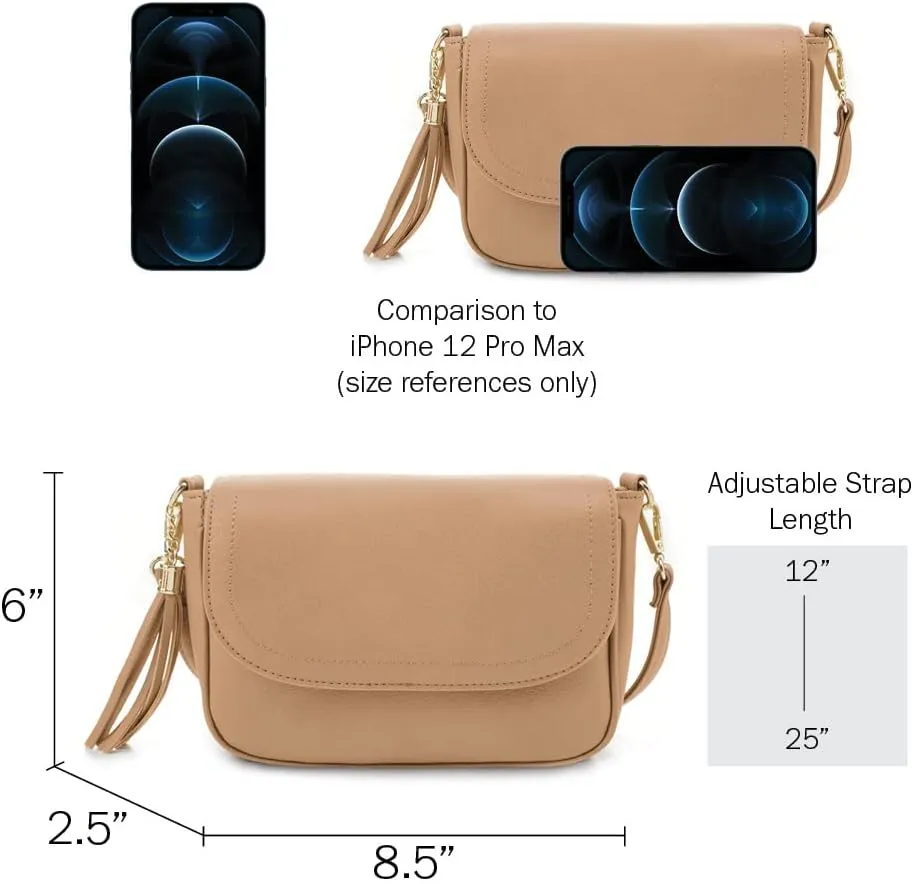 EVVE Small Crossbody Bags for Women Trendy Flap Saddle Purses with Tassel Vegan leather Shoulder bag