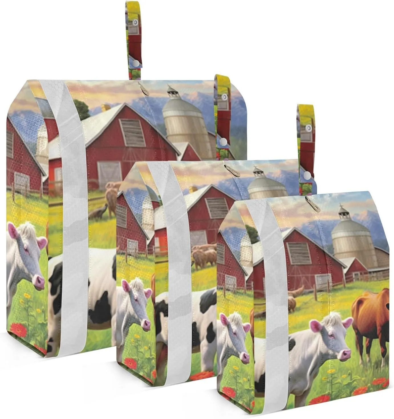 Farmhouse Animals Packing Cubes Set of 3, Lightweight Travel Luggage Organizers Foldable Bags for Easy Packing and Organization