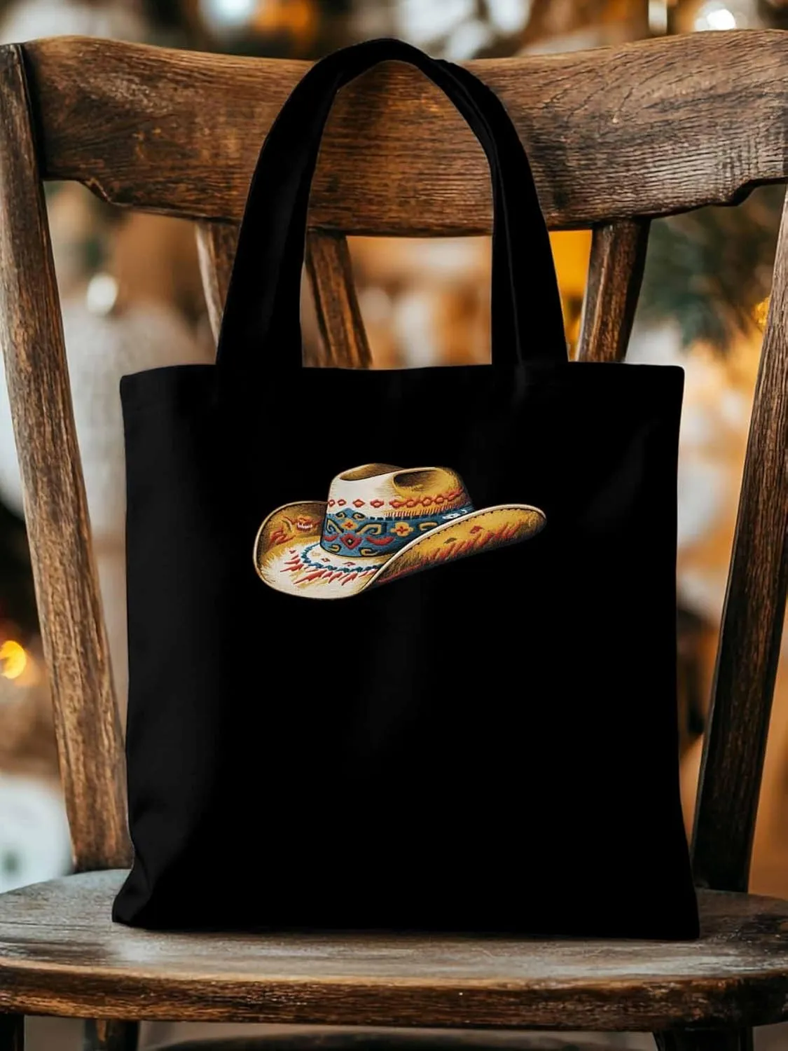 Farmhouse Cowboy Hat Boho Canvas Tote Bag, Aesthetic Canvas Tote Handbags for Women Shoulder Bag