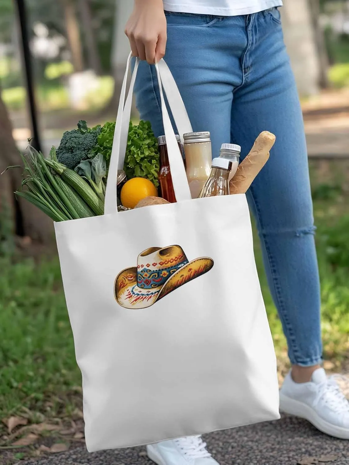 Farmhouse Cowboy Hat Boho Canvas Tote Bag, Aesthetic Canvas Tote Handbags for Women Shoulder Bag