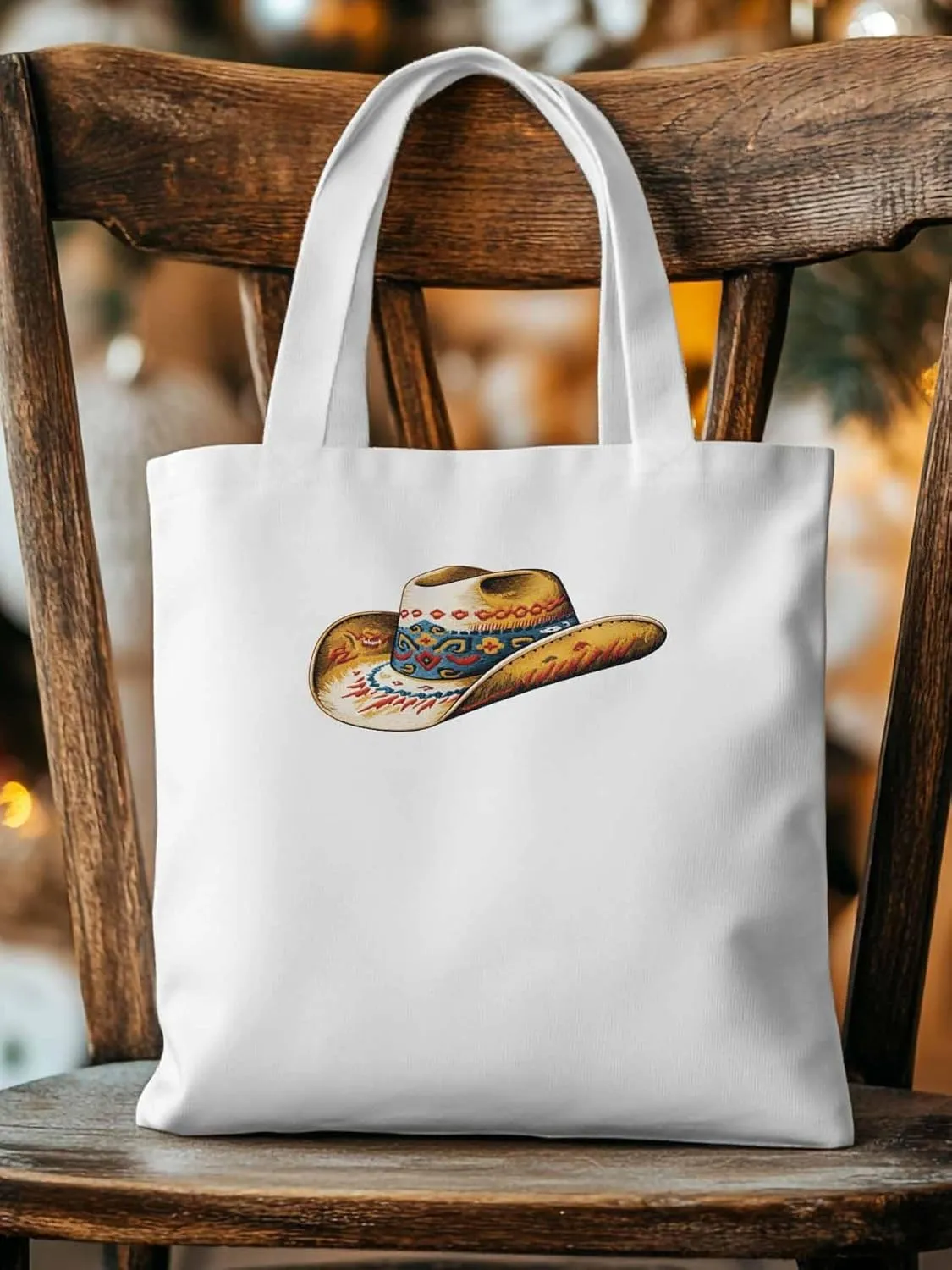 Farmhouse Cowboy Hat Boho Canvas Tote Bag, Aesthetic Canvas Tote Handbags for Women Shoulder Bag