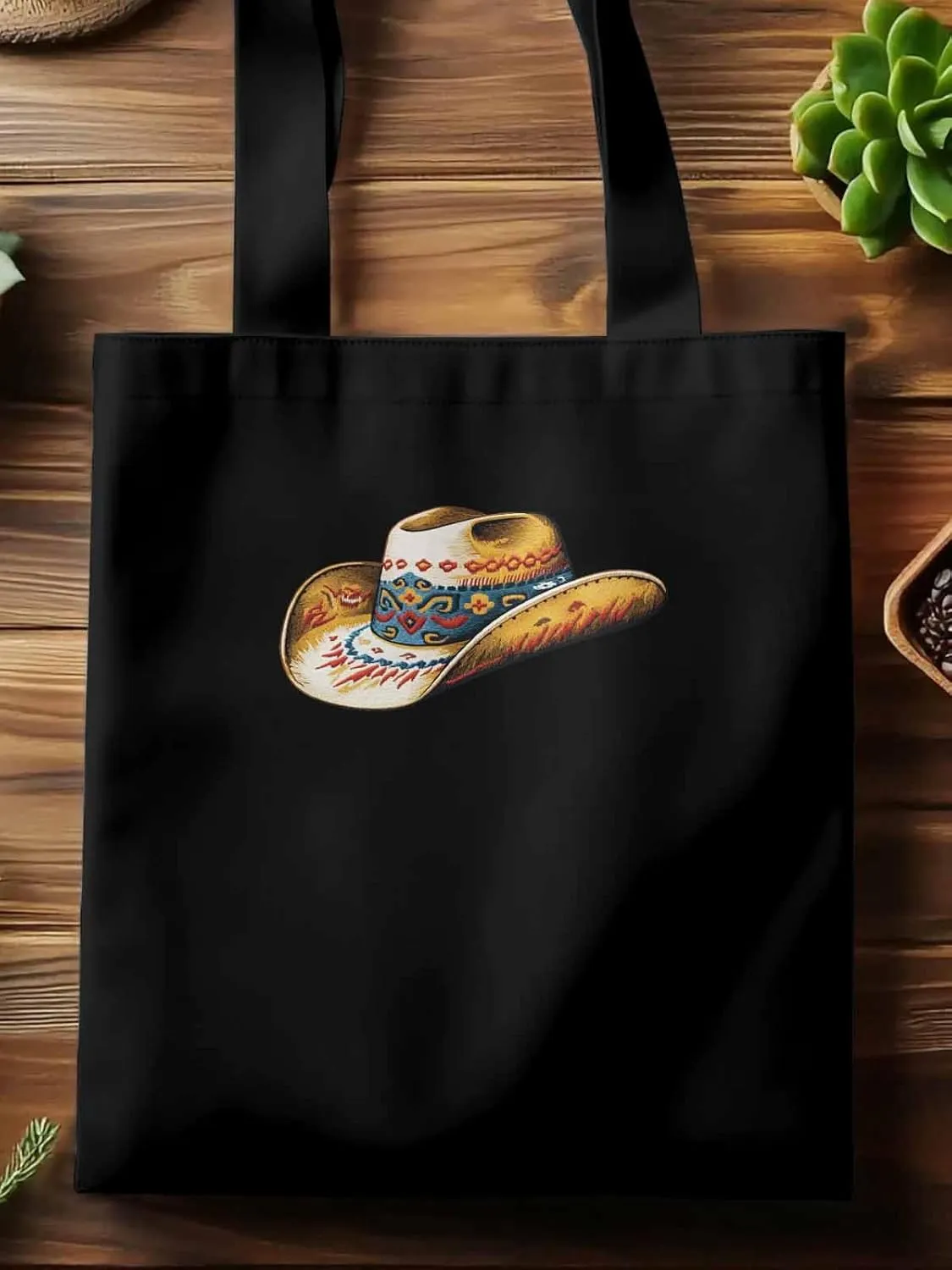 Farmhouse Cowboy Hat Boho Canvas Tote Bag, Aesthetic Canvas Tote Handbags for Women Shoulder Bag