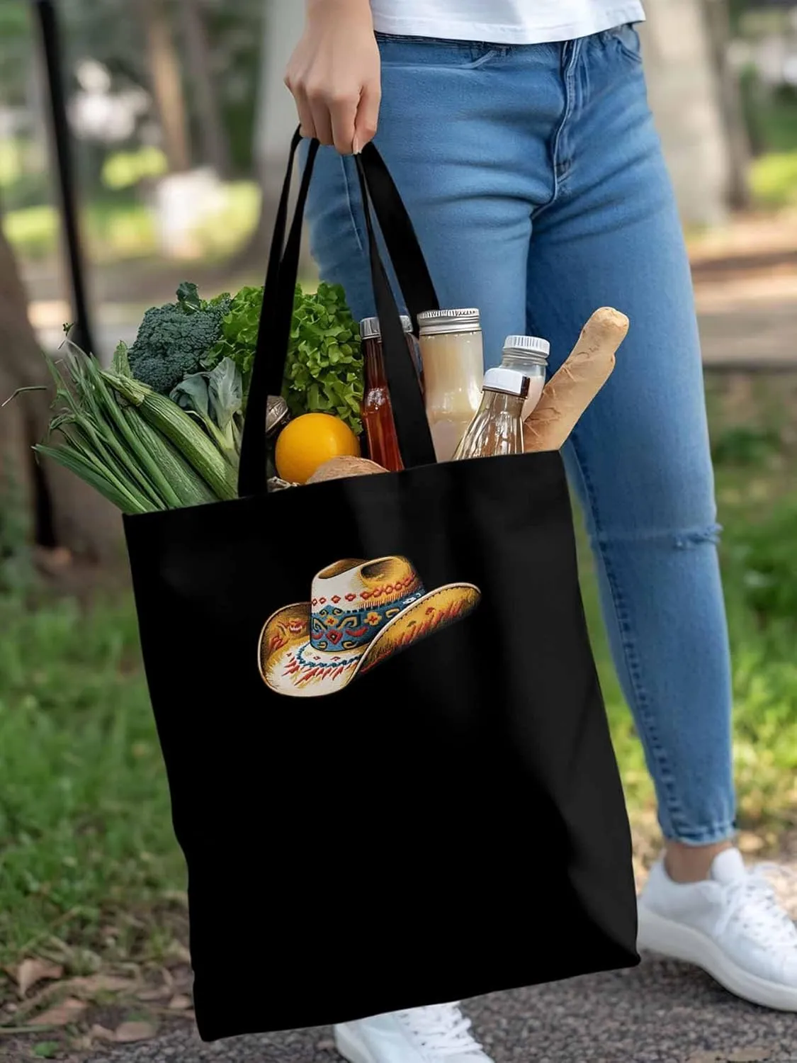Farmhouse Cowboy Hat Boho Canvas Tote Bag, Aesthetic Canvas Tote Handbags for Women Shoulder Bag