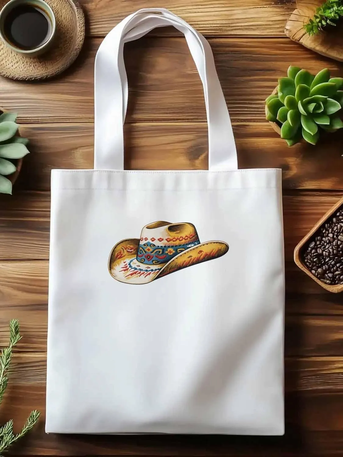 Farmhouse Cowboy Hat Boho Canvas Tote Bag, Aesthetic Canvas Tote Handbags for Women Shoulder Bag