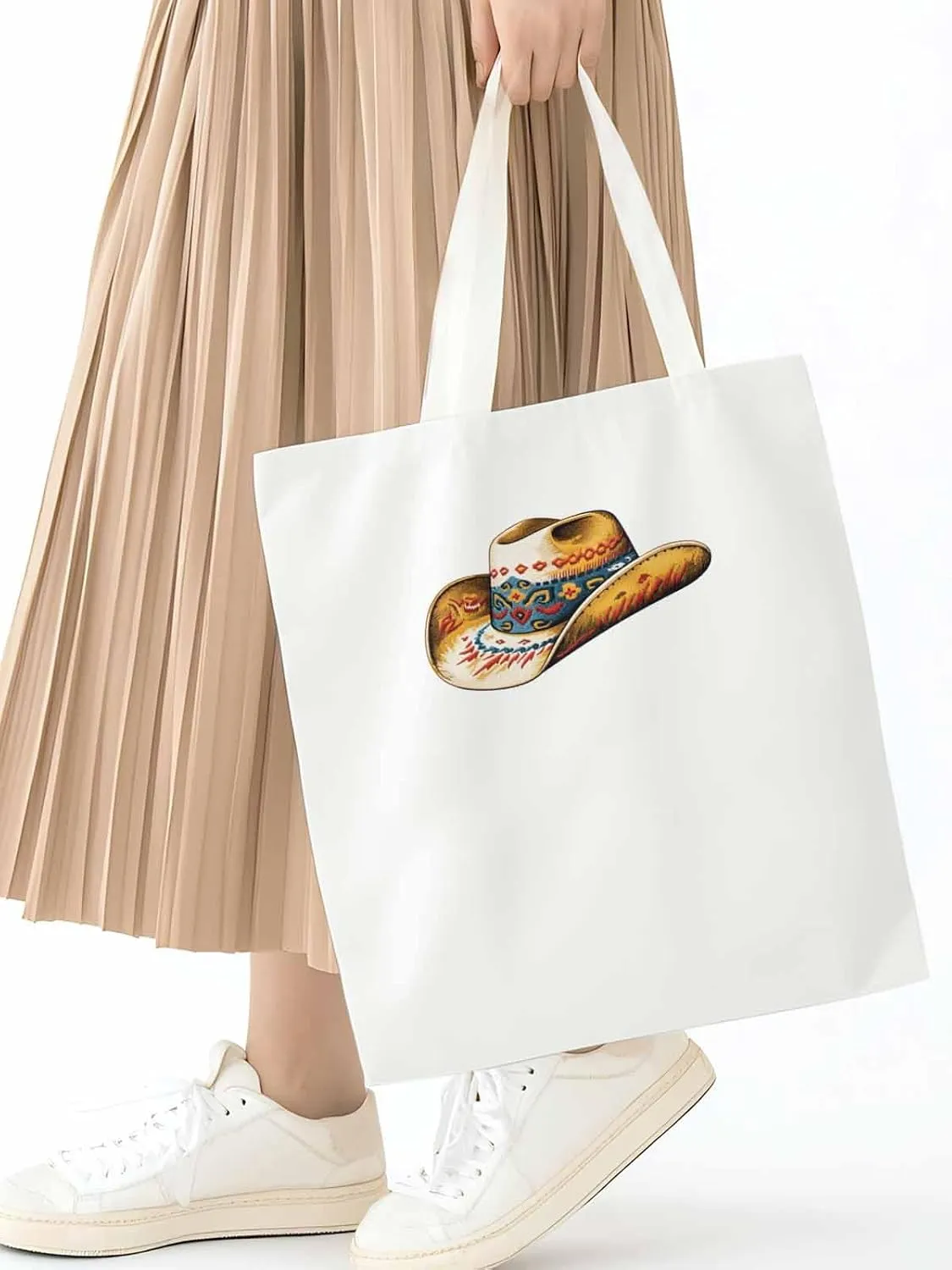 Farmhouse Cowboy Hat Boho Canvas Tote Bag, Aesthetic Canvas Tote Handbags for Women Shoulder Bag
