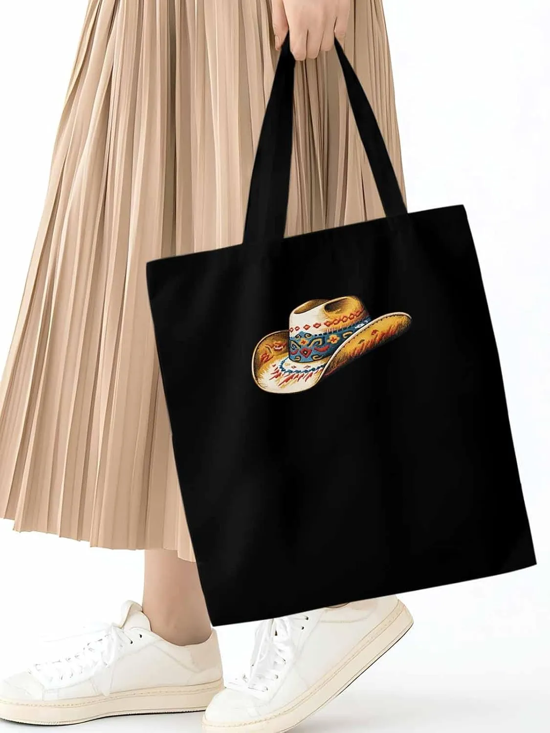 Farmhouse Cowboy Hat Boho Canvas Tote Bag, Aesthetic Canvas Tote Handbags for Women Shoulder Bag