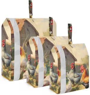 Farmhouse Roosters Packing Cubes Set of 3, Lightweight Travel Luggage Organizers Foldable Bags for Easy Packing and Organization