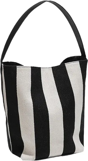 Fashion Striped Canvas Bucket Bag Trendy Casual Simple Shoulder Bag Women Large Capacity Handbag Tote Bags For Girls Gift
