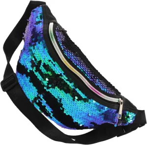 Fashion Waist Pouch with Mermaid Sequins Lightweight Outdoor Fanny Pack for Sports and Black Design for Hands Carrying Essentials