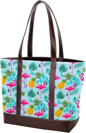 Flamingo Leaves-775 Tote Bags Durable Leather Canvas Purses and Handbags for Women Top Handle Shoulder Satchel Hobo Bags