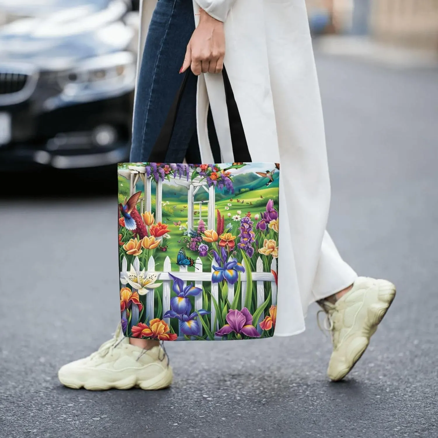 Flower Preety Garden Canvas Shoulder Bag Reusable Tote Bag Soft Lightweight Cloth Bags For Women Girls Lady Casual