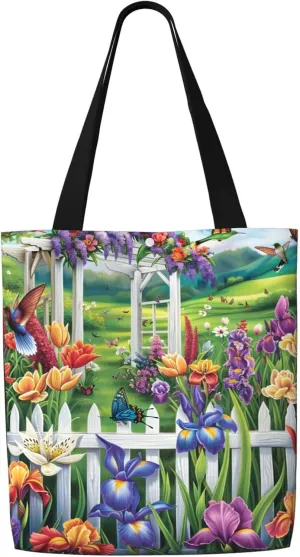 Flower Preety Garden Canvas Shoulder Bag Reusable Tote Bag Soft Lightweight Cloth Bags For Women Girls Lady Casual