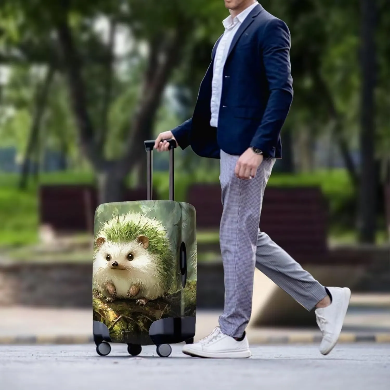 FOR U DESIGNS Hedgehog Green Suitcase Cover Luggage Protector Elastic Scratch-Resistant Sleeve Universal Fit 25-28 Inch Carry on Bags Travel Family Vacation
