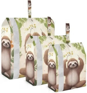 Forest Sloth Packing Cubes Set of 3, Lightweight Travel Luggage Organizers Foldable Bags for Easy Packing and Organization