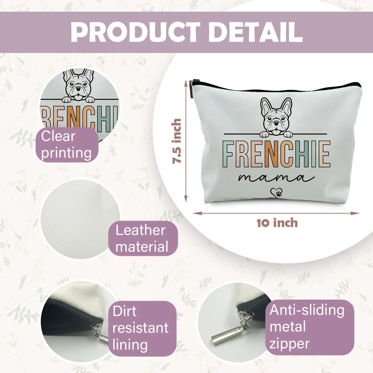 French Bulldog Gifts, French Bulldog Gifts for Women, Frenchie Mom Gifts, Gifts for French Bulldog Lovers, Frenchie Bulldog Mama Makeup Bag Cosmetic Pouch(PU)