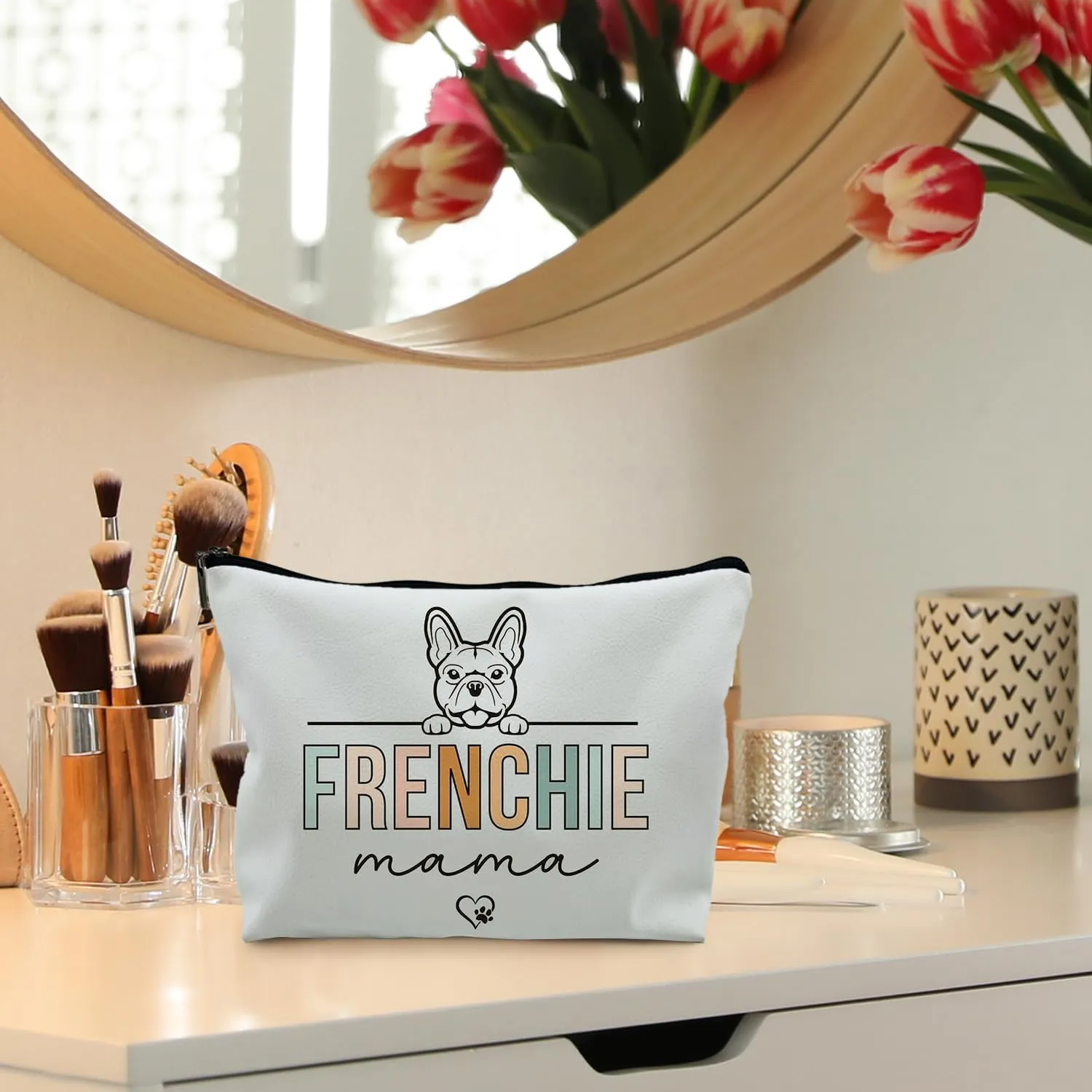 French Bulldog Gifts, French Bulldog Gifts for Women, Frenchie Mom Gifts, Gifts for French Bulldog Lovers, Frenchie Bulldog Mama Makeup Bag Cosmetic Pouch(PU)