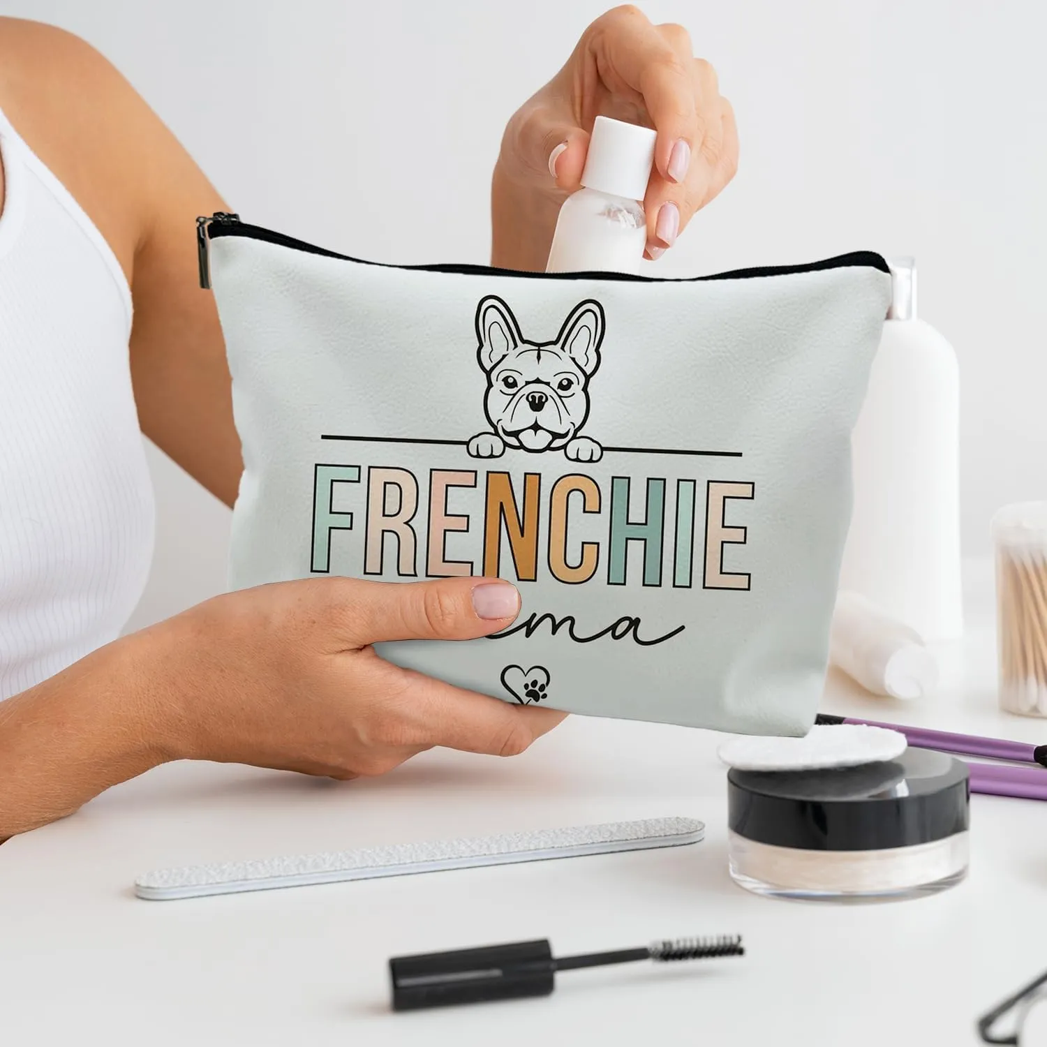 French Bulldog Gifts, French Bulldog Gifts for Women, Frenchie Mom Gifts, Gifts for French Bulldog Lovers, Frenchie Bulldog Mama Makeup Bag Cosmetic Pouch(PU)