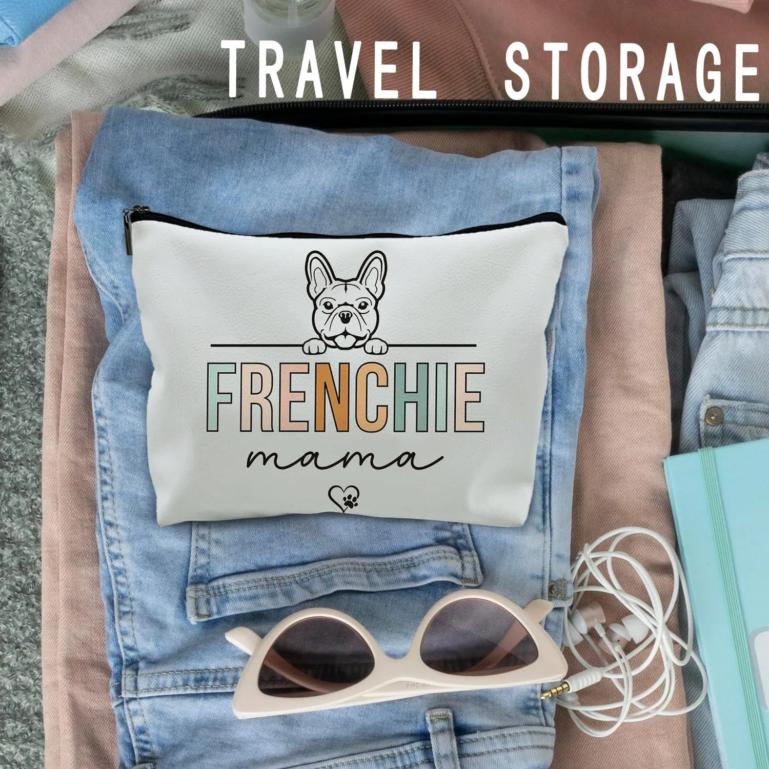 French Bulldog Gifts, French Bulldog Gifts for Women, Frenchie Mom Gifts, Gifts for French Bulldog Lovers, Frenchie Bulldog Mama Makeup Bag Cosmetic Pouch(PU)