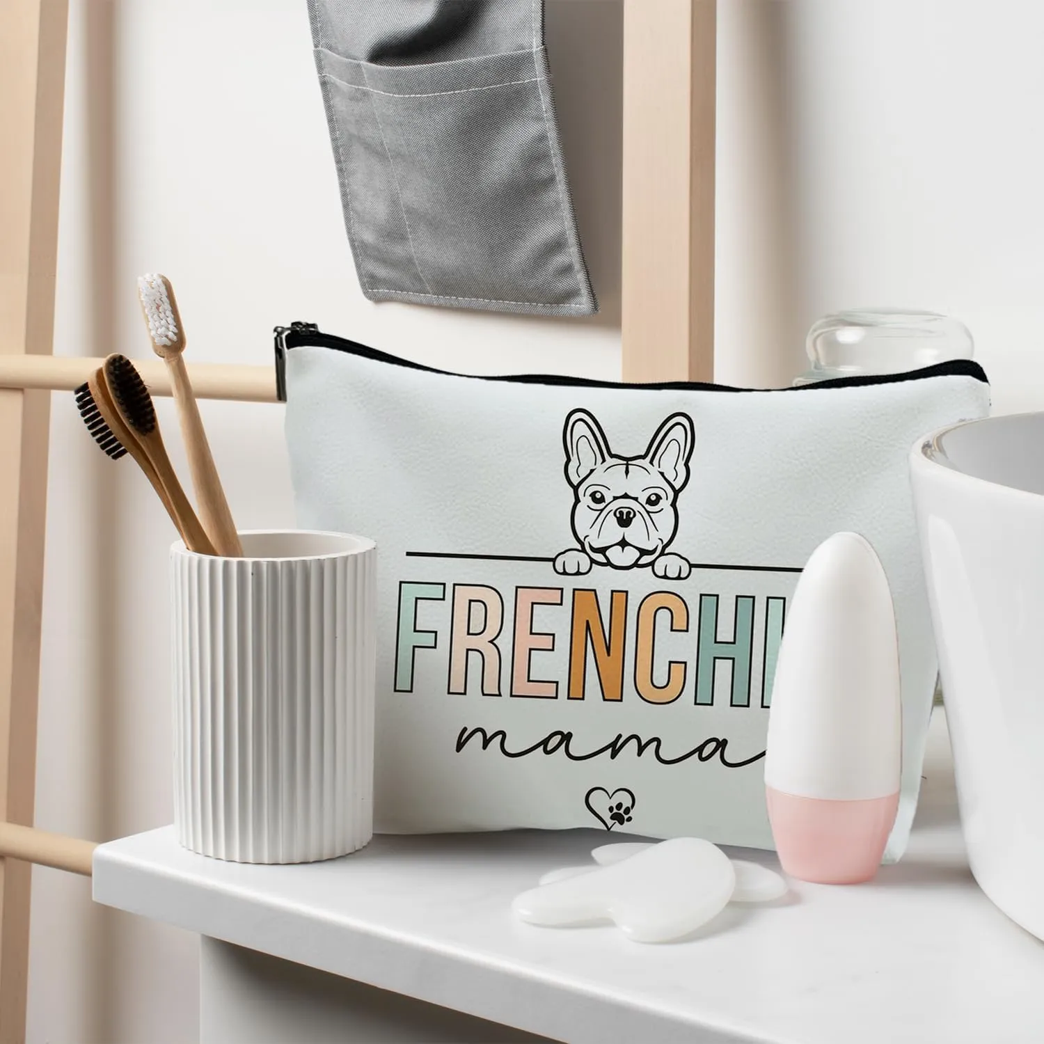 French Bulldog Gifts, French Bulldog Gifts for Women, Frenchie Mom Gifts, Gifts for French Bulldog Lovers, Frenchie Bulldog Mama Makeup Bag Cosmetic Pouch(PU)