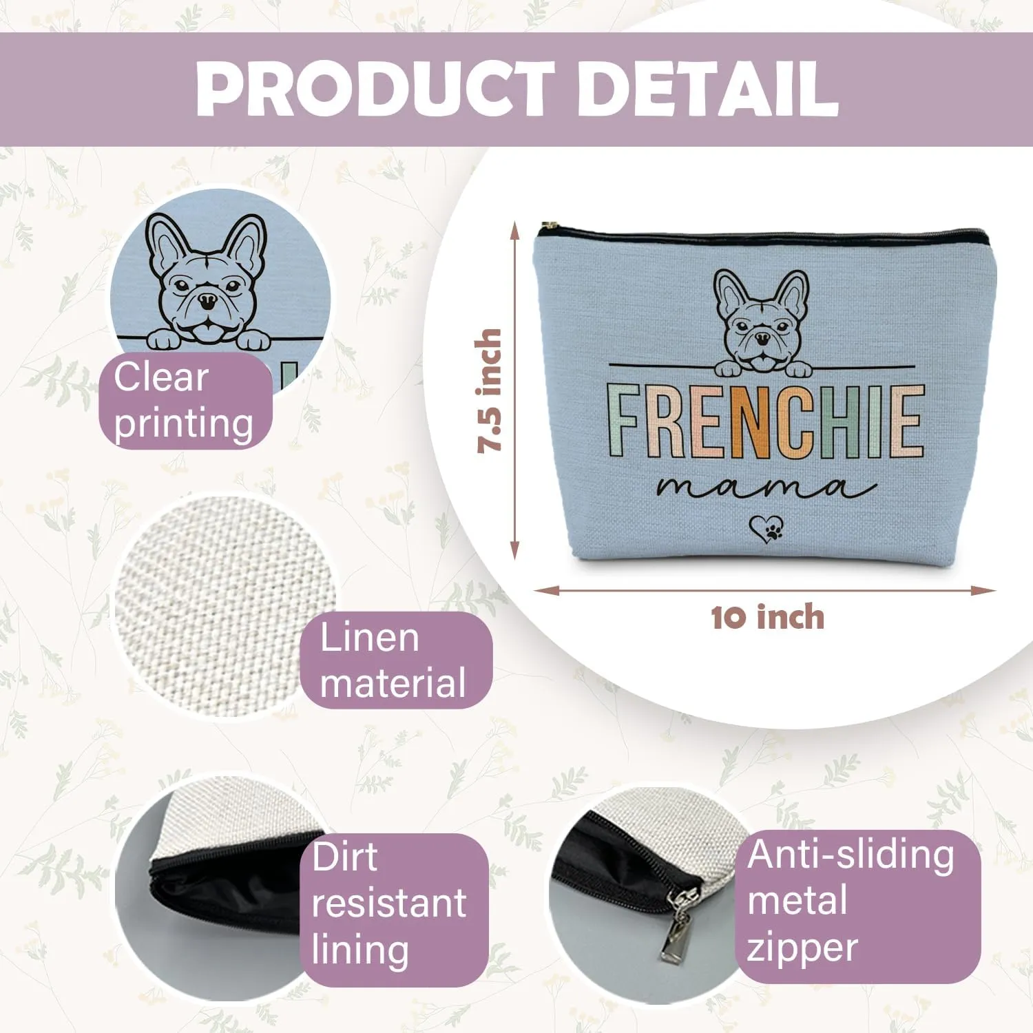 French Bulldog Gifts: Frenchie Mom & Lover Gifts - Makeup Bag (Blue)