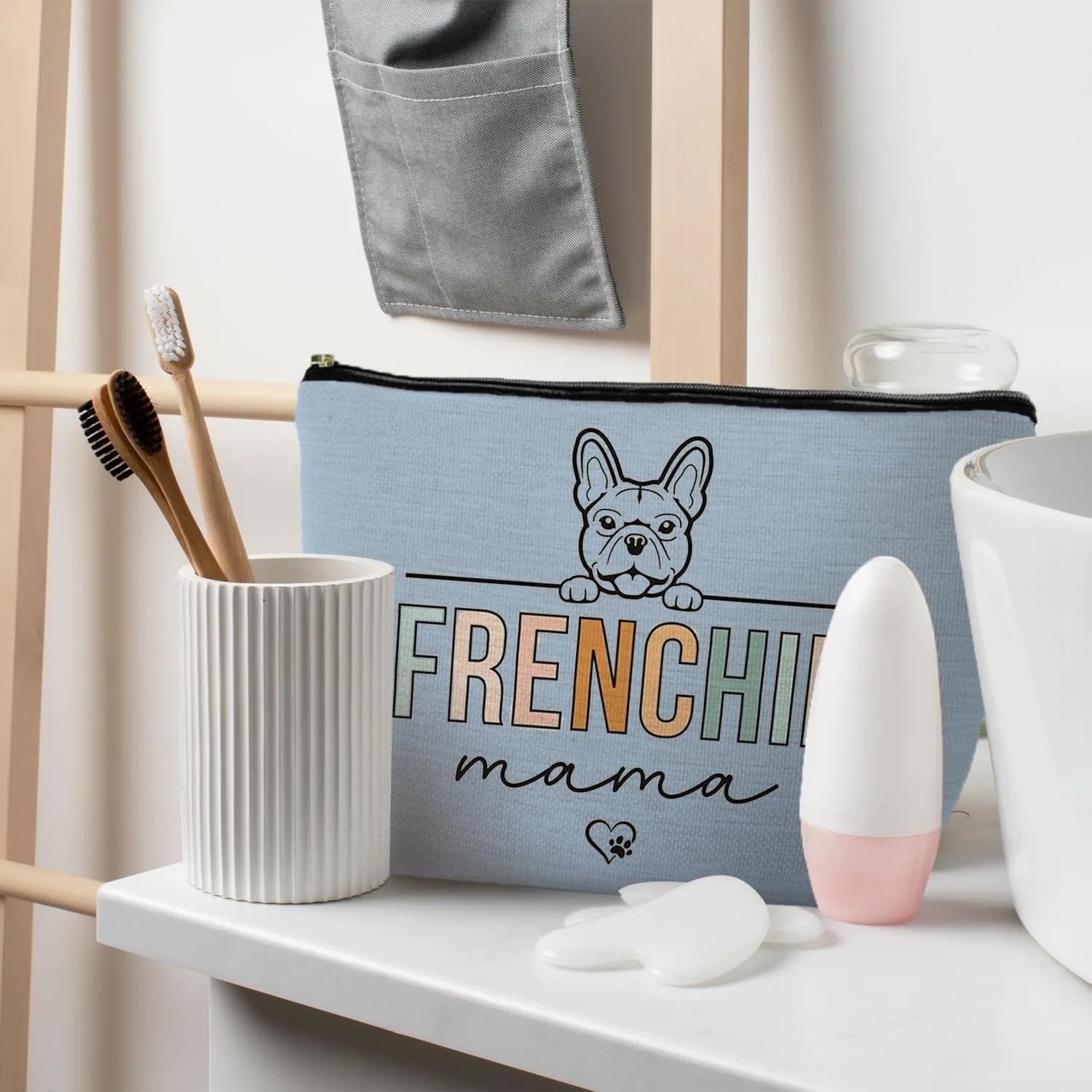 French Bulldog Gifts: Frenchie Mom & Lover Gifts - Makeup Bag (Blue)