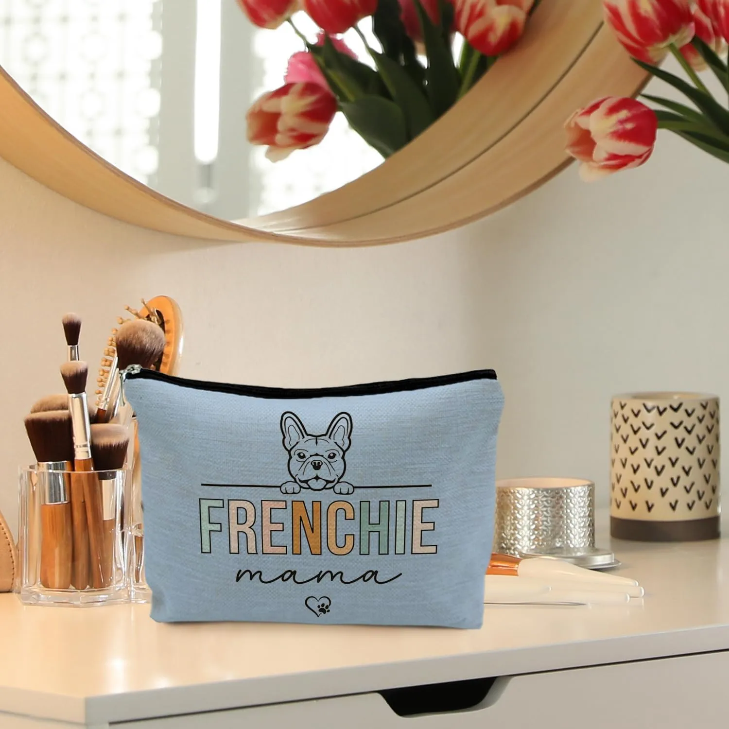 French Bulldog Gifts: Frenchie Mom & Lover Gifts - Makeup Bag (Blue)