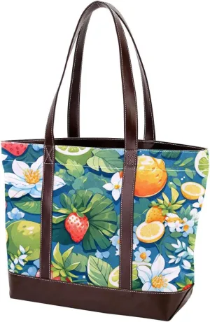 Fruit Party-1006 Tote Bags Durable Leather Canvas Purses and Handbags for Women Top Handle Shoulder Satchel Hobo Bags