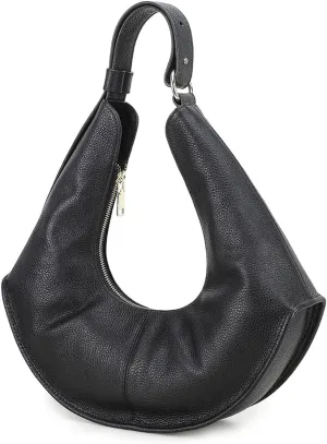 Full Grain Leather Hobo Bags for Women Crescent Shoulder Handbag Top Handle Bag Trendy Underarm Purse Black