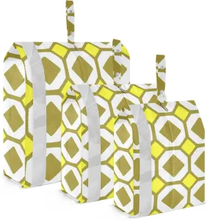 Geometric Yellow Packing Cubes Set of 3, Lightweight Travel Luggage Organizers Foldable Bags for Easy Packing and Organization