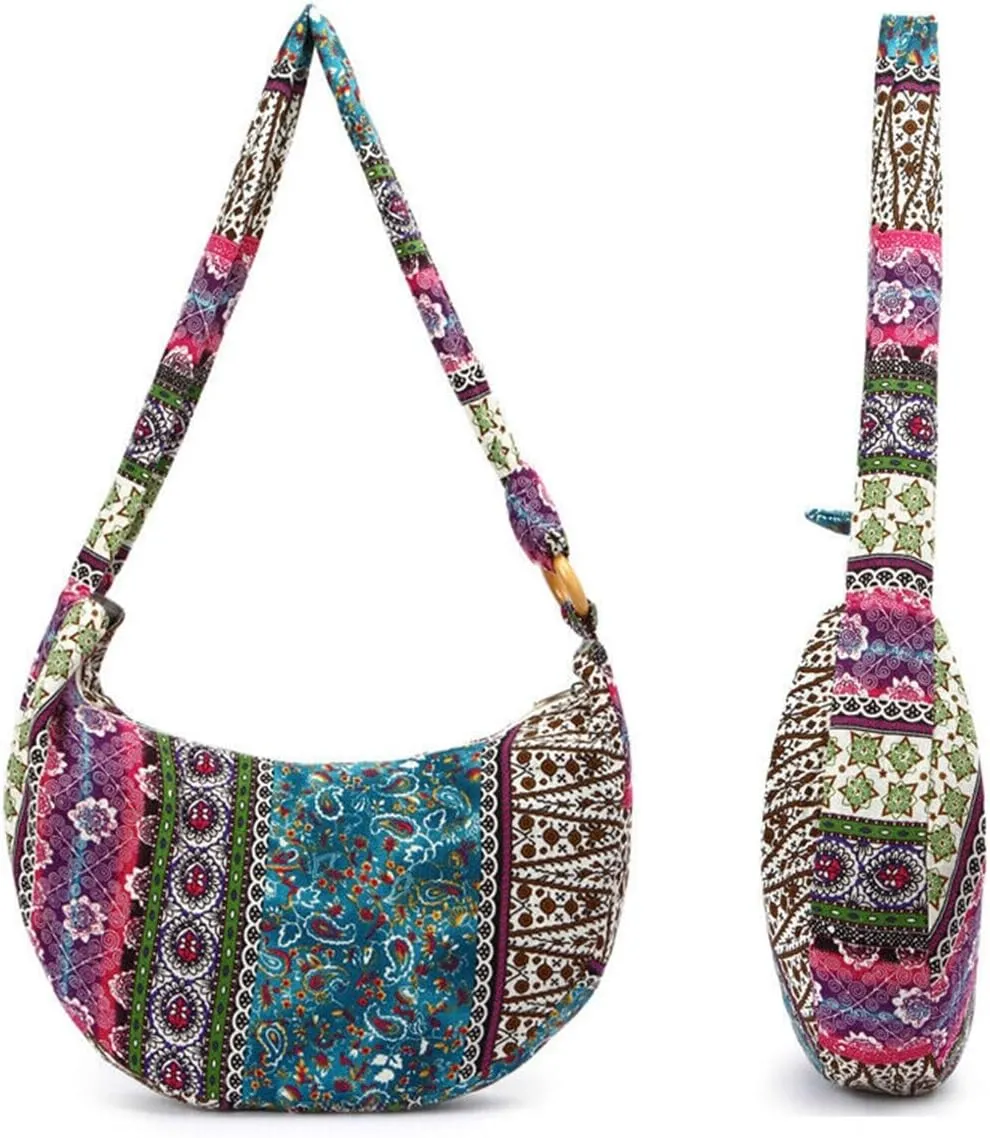 GK-O Thai Hippie Boho Hobo Sling Shoulder Crossbody Bag Purse Ethnic Boho Lined