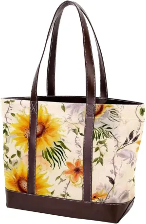 Golden Sunflower-412 Tote Bags Durable Leather Canvas Purses and Handbags for Women Top Handle Shoulder Satchel Hobo Bags