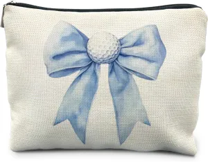 Golf Gifts for Women, Golf Makeup Bag for Women, Blue Golf Ball Bows Makeup Bag Cosmetic Pouch, Golf Accessories for Women, Golf Cosmetic Bag Toiletry Bag, Gifts for Golf Lovers
