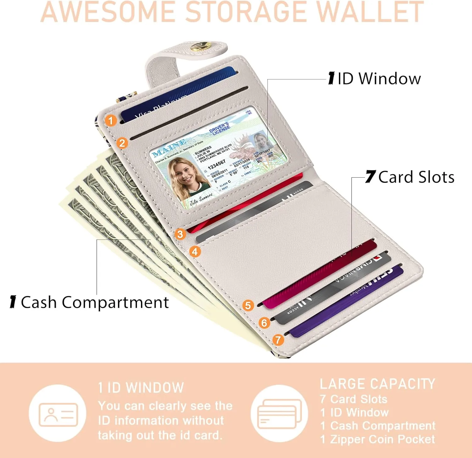 Goth Bat Rfid Ladies Wallet, Small Slim Thin Compact Credit Card Women Wallet, Gothic Horror Halloween PU Leather Bifold Cash Zipper Coin Pocket ID Window fot Female