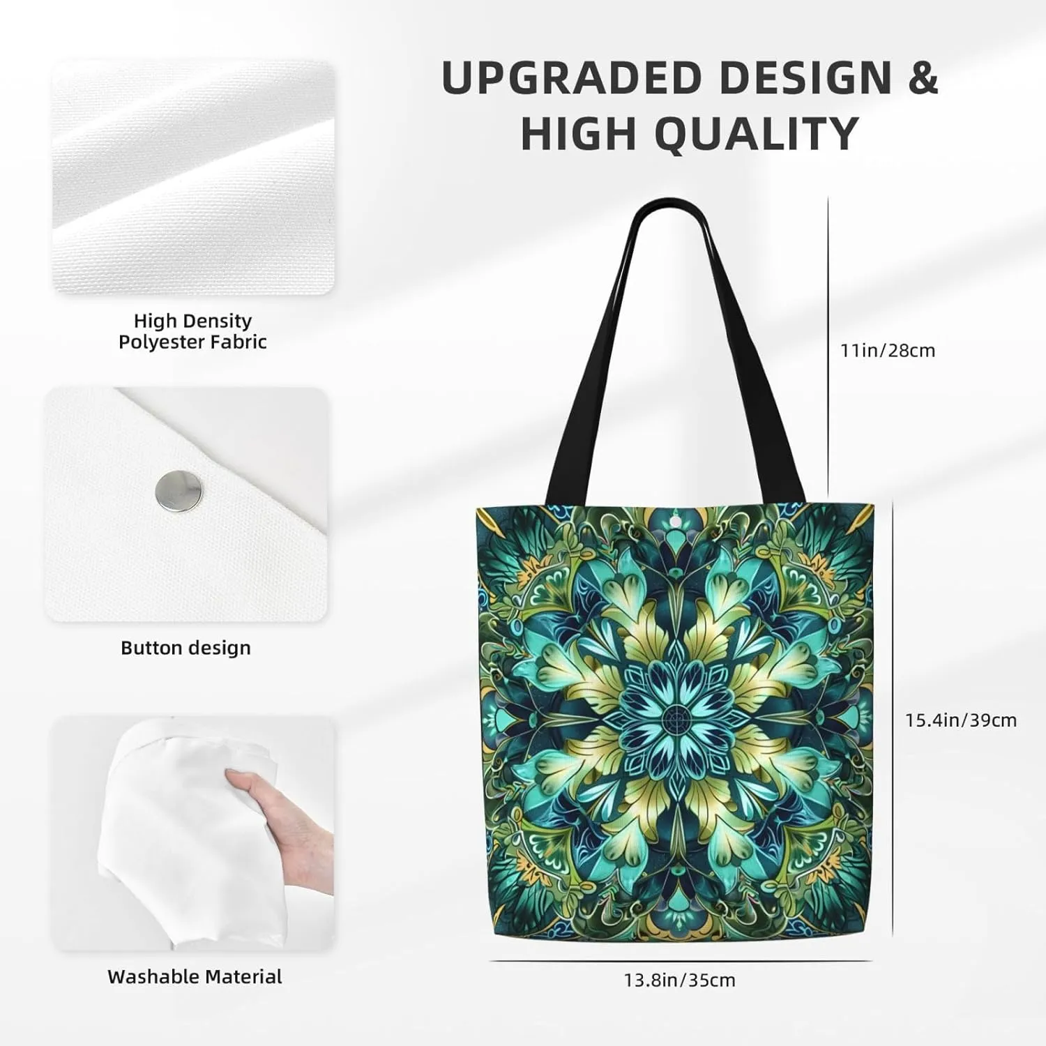 Green Mandala Abstract Canvas Shoulder Bag Reusable Tote Bag Soft Lightweight Cloth Bags For Women Girls Lady Casual