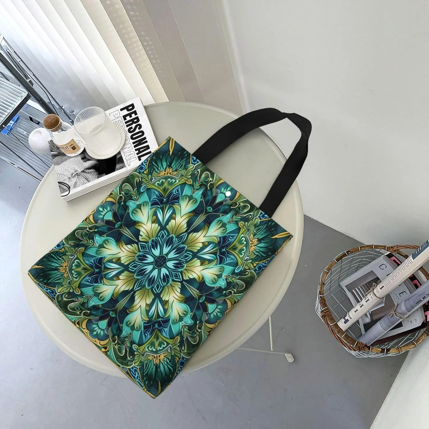 Green Mandala Abstract Canvas Shoulder Bag Reusable Tote Bag Soft Lightweight Cloth Bags For Women Girls Lady Casual