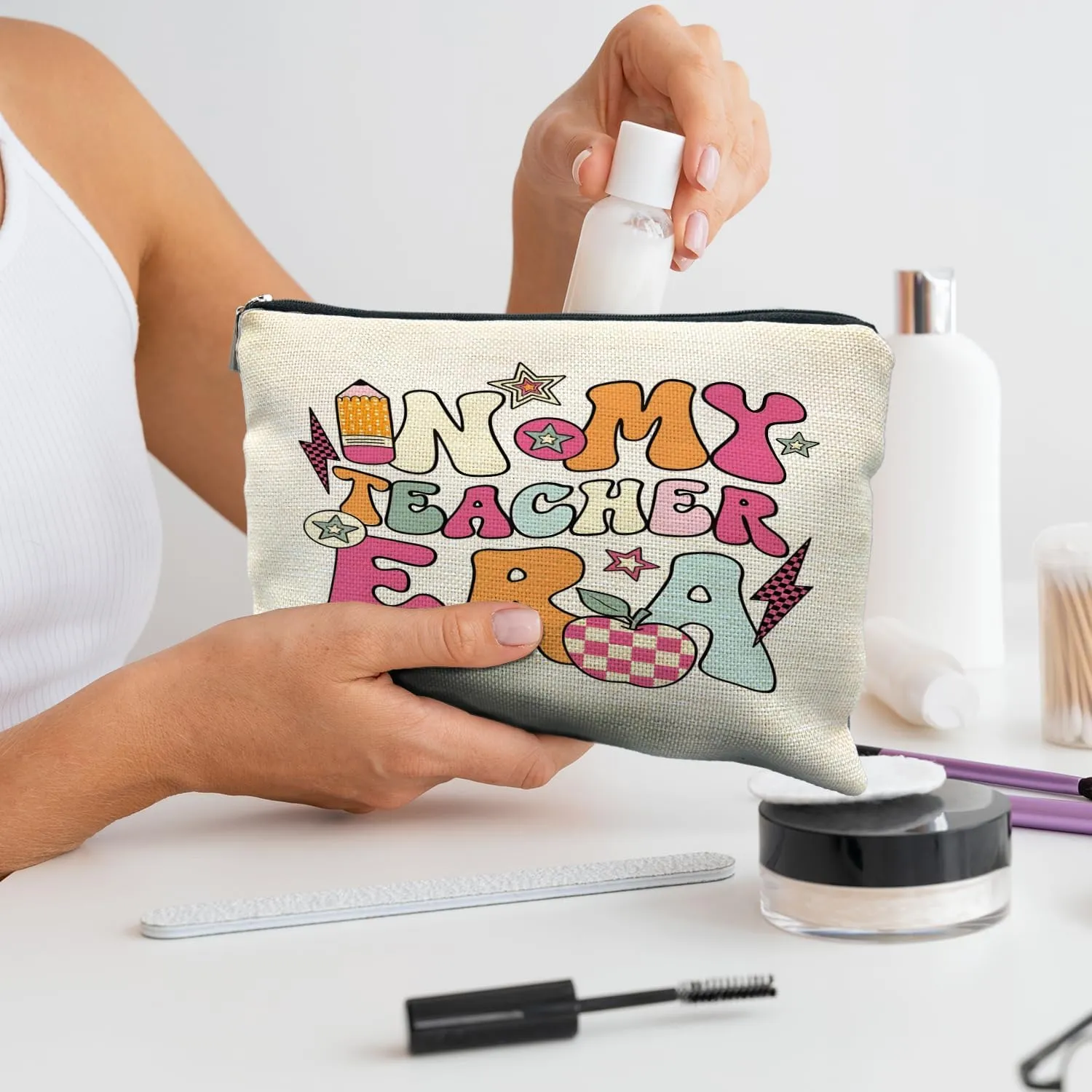 Groovy Teacher Appreciation Makeup Bags for Women, Cosmetic & Toiletry Bag