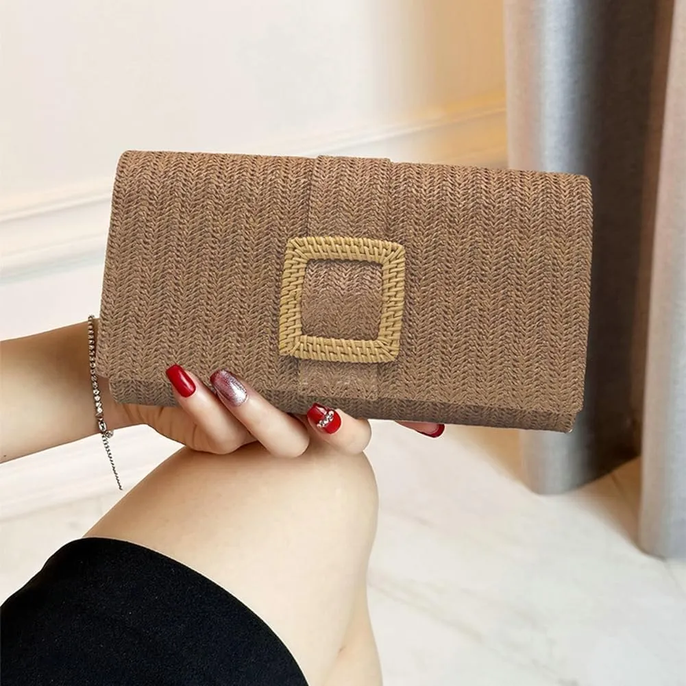 Halemet 2025 Chic Straw Clutch Purses for Women Elegant Evening Bag Formal Clutch Beach Bag Shoulder Purse for Party Wedding