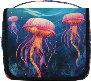 Hanging Toiletry Bag for Women & Men Small Travel Makeup Skincare Necessaire Organizer Kit Cosmetic Bags Waterproof Shower Pouch Expandable Compartments Animal Jellyfish Ocean