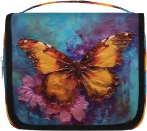Hanging Toiletry Bag for Women & Men Small Travel Makeup Skincare Necessaire Organizer Kit Cosmetic Bags Waterproof Shower Pouch Expandable Compartments Beautiful Butterfly Oil Painting