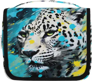 Hanging Toiletry Bag for Women & Men Small Travel Makeup Skincare Necessaire Organizer Kit Cosmetic Bags Waterproof Shower Pouch Expandable Compartments Beautiful Leopard Graffiti