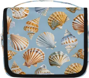 Hanging Toiletry Bag for Women & Men Small Travel Makeup Skincare Necessaire Organizer Kit Cosmetic Bags Waterproof Shower Pouch Expandable Compartments Beautiful Shell Pattern